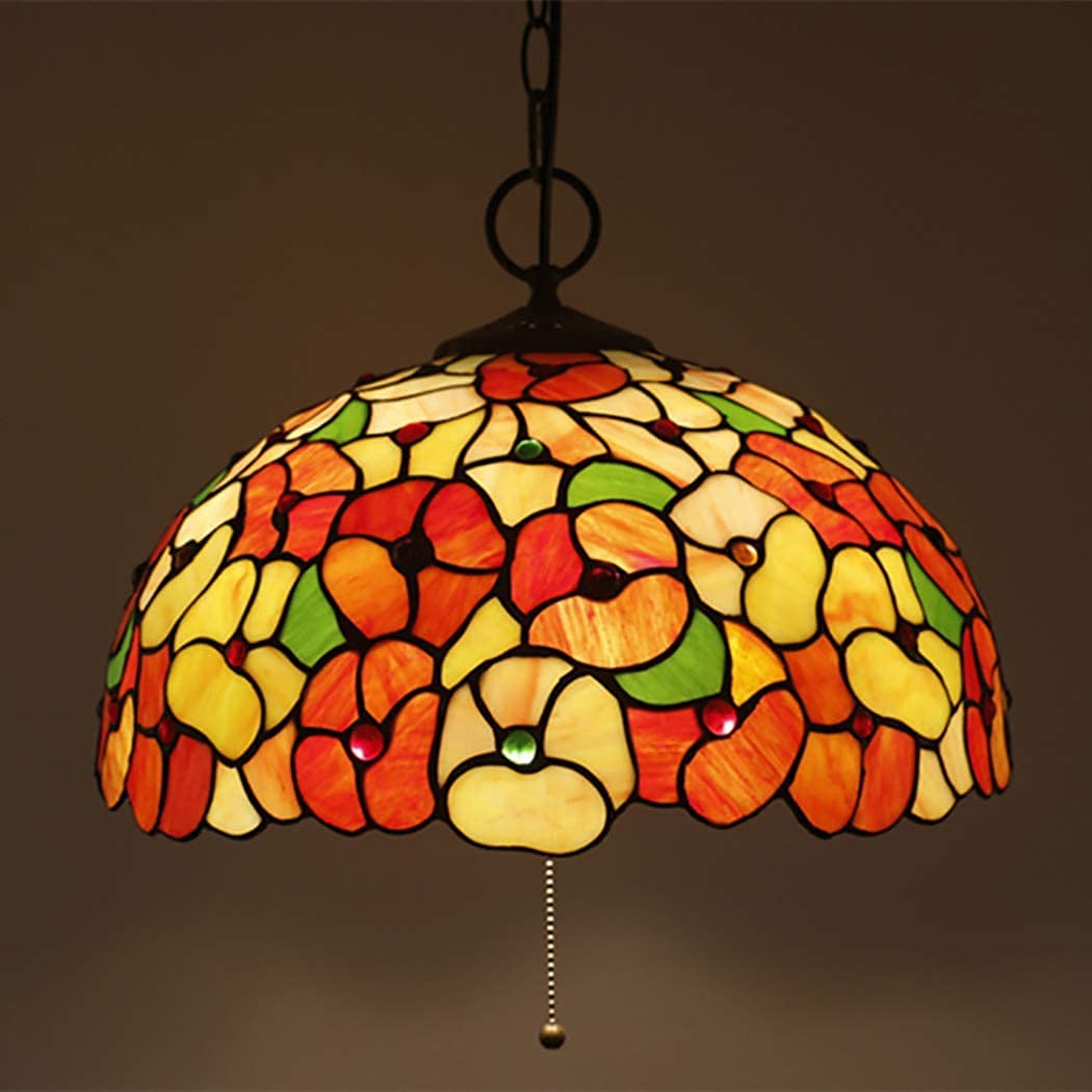HJRegaFimu Pendant Lamp Vintage Design Living Room Dining Bedroom Study Chandelier Stained Glass Decoration Indoor Lighting E27 40cm B (a)