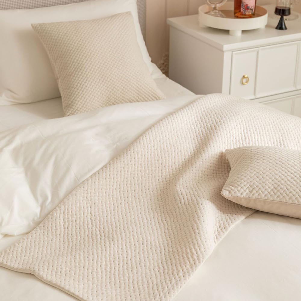 Jacquard Bettläufer und Kissen Bezug, Reversibel Bettschal für den Fuß des Bettes Luxus Weicher Bettlaufer Schlafzimmer für Gästehaus Hotel Schlafzimme, Beige,45x240cm(Bettläufer)