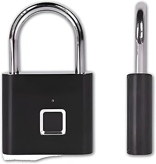 قفل ببصمة الاصبع - قفل امان بيومتري مع هيكل من خليط معدني من الزنك الاسود، قفل 5 ملم، تصميم مضاد للسرقة، بصمة قدم صغيرة 1.8 انش × 3 انش، مثالي للخزائن والامتعة والدراجات