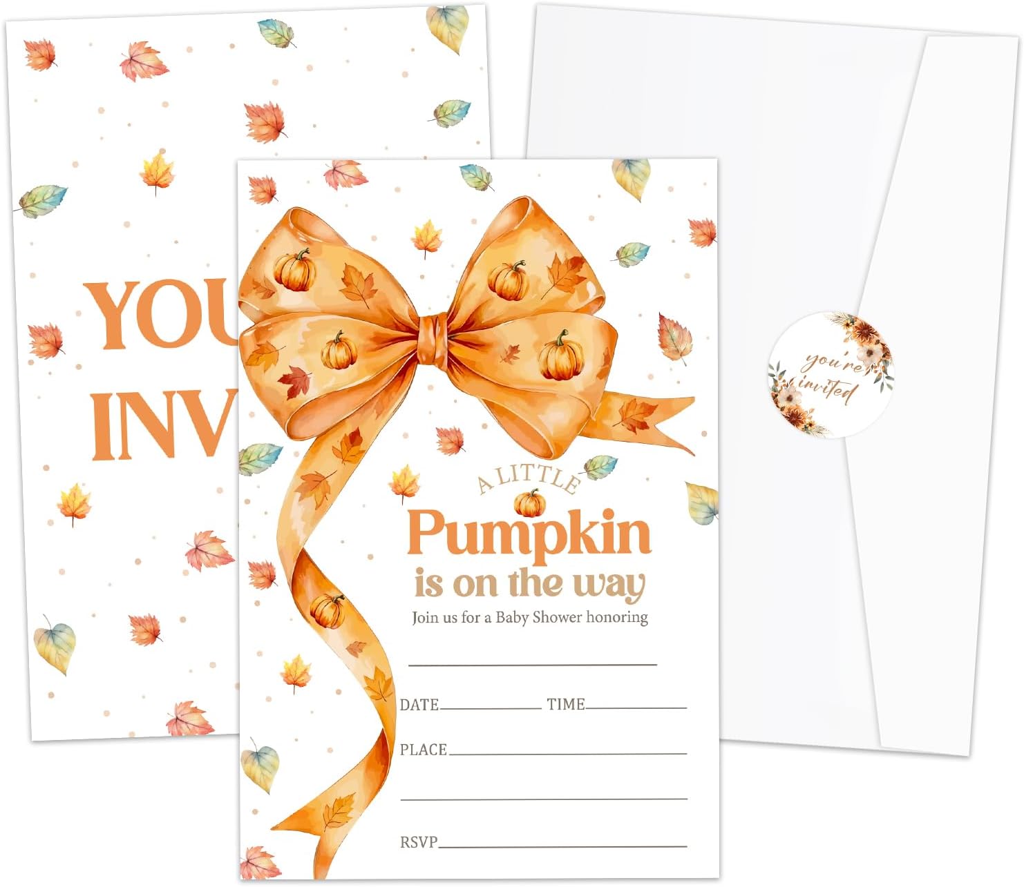 Blue A Little Boo Baby Shower Invitation, Halloween Invites Cards with Envelopes and Sticker (20 Pack), Cute Ghost Gender Reveal Party Decorations Supplies /22