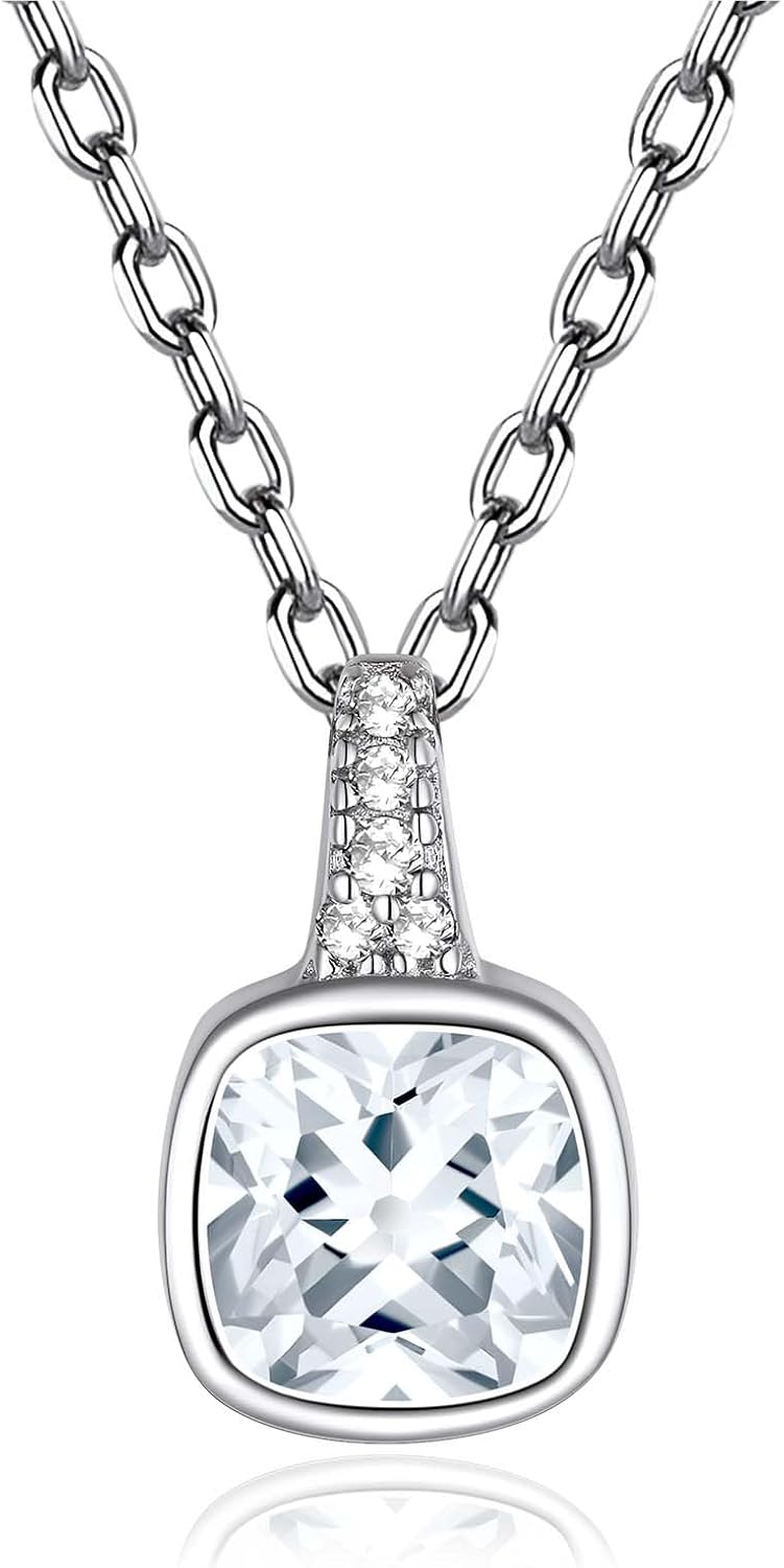 FindChic Sterling Silver Diamond Necklace April Birthstone