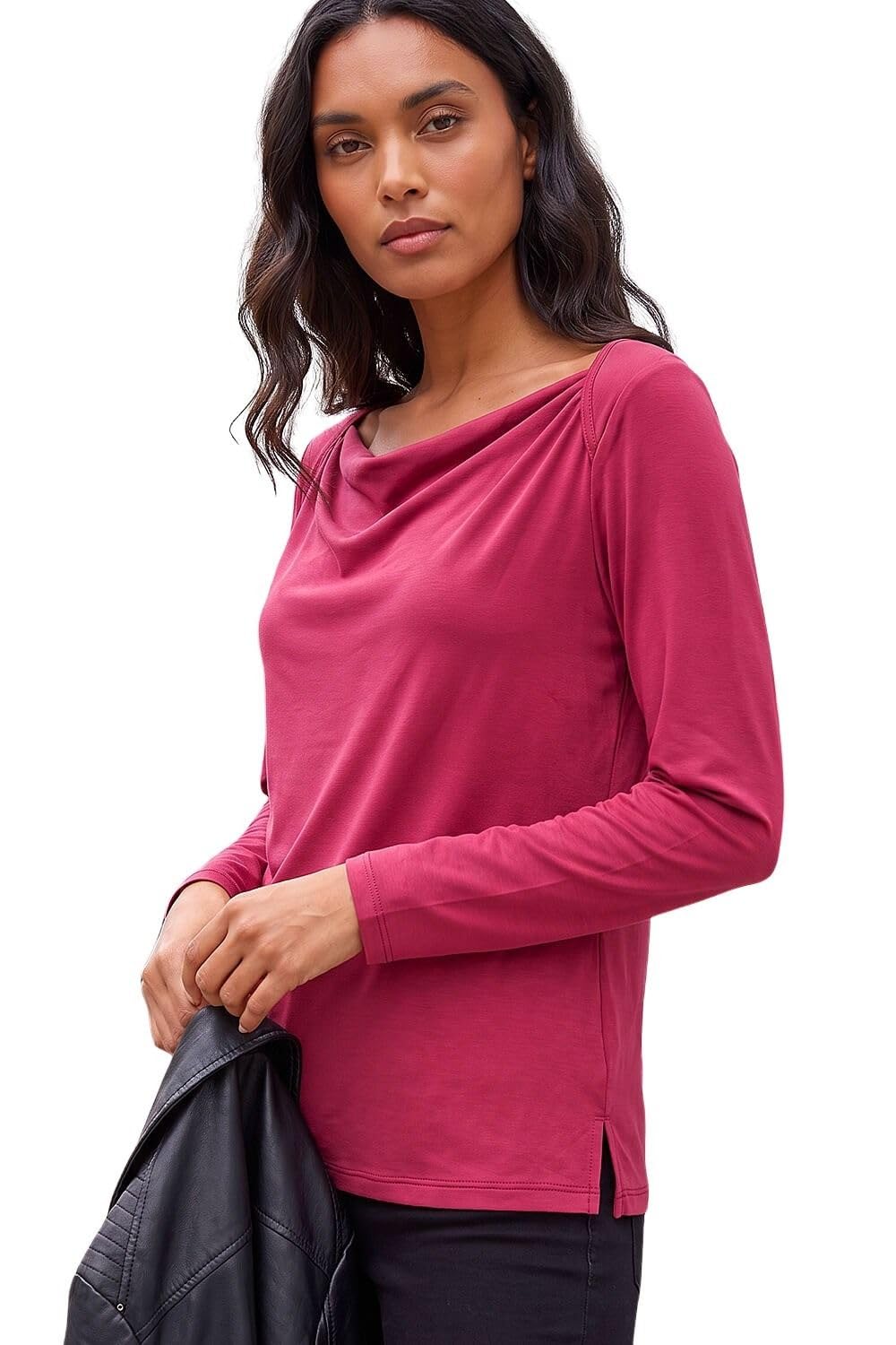Roman Originals Cowl Neck Premium Stretch Top for Women UK - Ladies Everyday Autumn Winter Comfy Soft Evening Vacation Work Party Night Out
