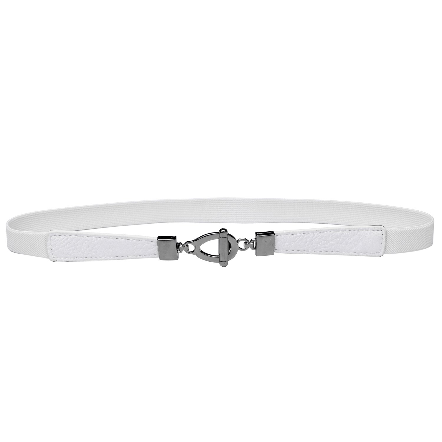 Syuer Womens 0.8" Width Skinny Elastic Waist Belt Stretch Cinch Belt Thin Belt (XXL-XXXL (35"-45"), White)