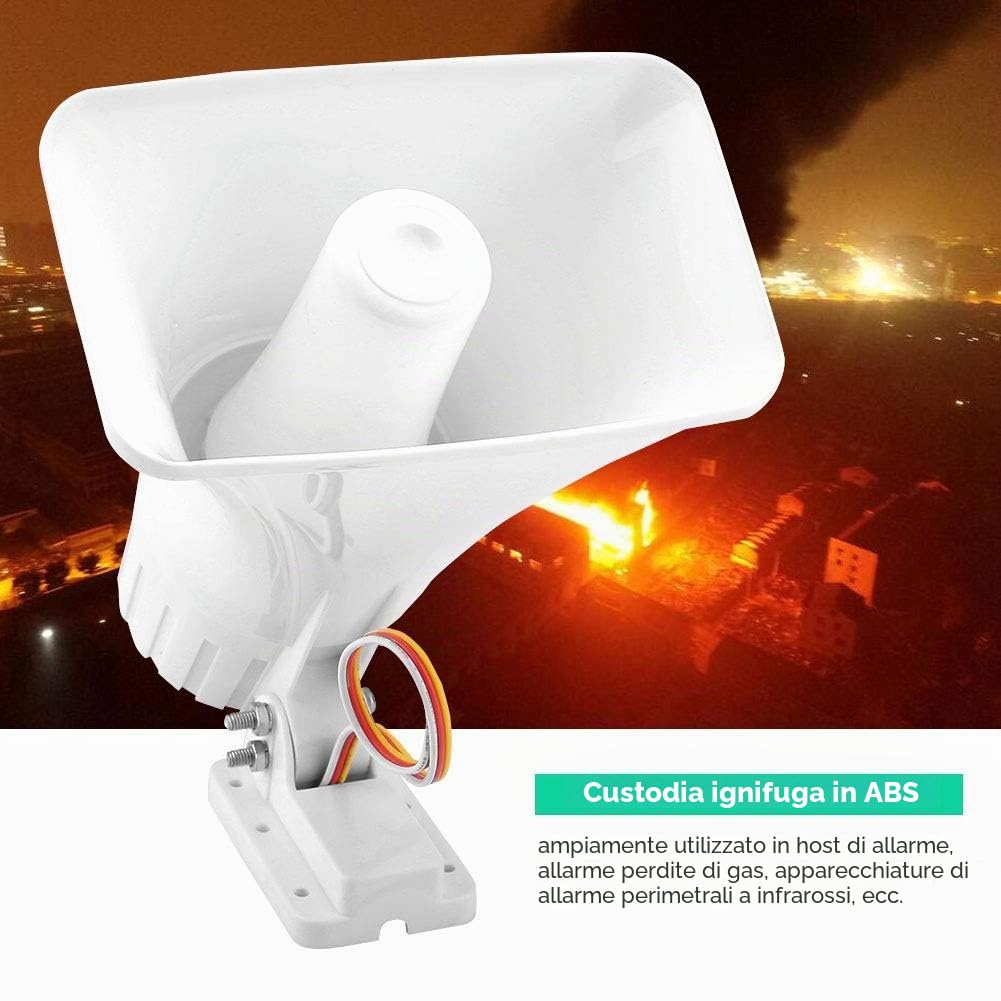 Ejoyous Sirena di Allarme a Corno, 150dB DC 12V Sirena a Corno Cablata a Doppio Tono Altoparlante Allarme Antifurto di Sicurezza Allarme Antifurto per la Sicurezza Domestica