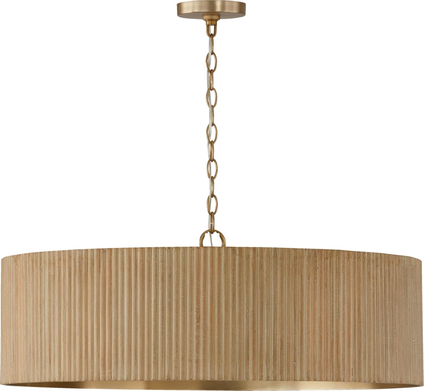 Capital Lighting 450741WS Donovan Mid-Century Modern Artisan Luxe Fluted Mango Wood Drum Chandelier, 4-Light 400 Total Watts, 11" H x 31" W, White Wash and Matte Brass