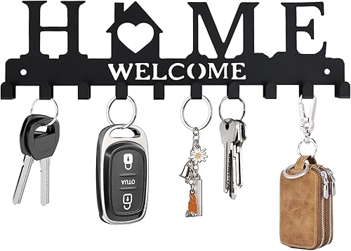 Soporte de pared para llaves, soporte de metal negro, organizador adhesivo para llaves con 10 ganchos para llaves, decorativo de pared para entrada,