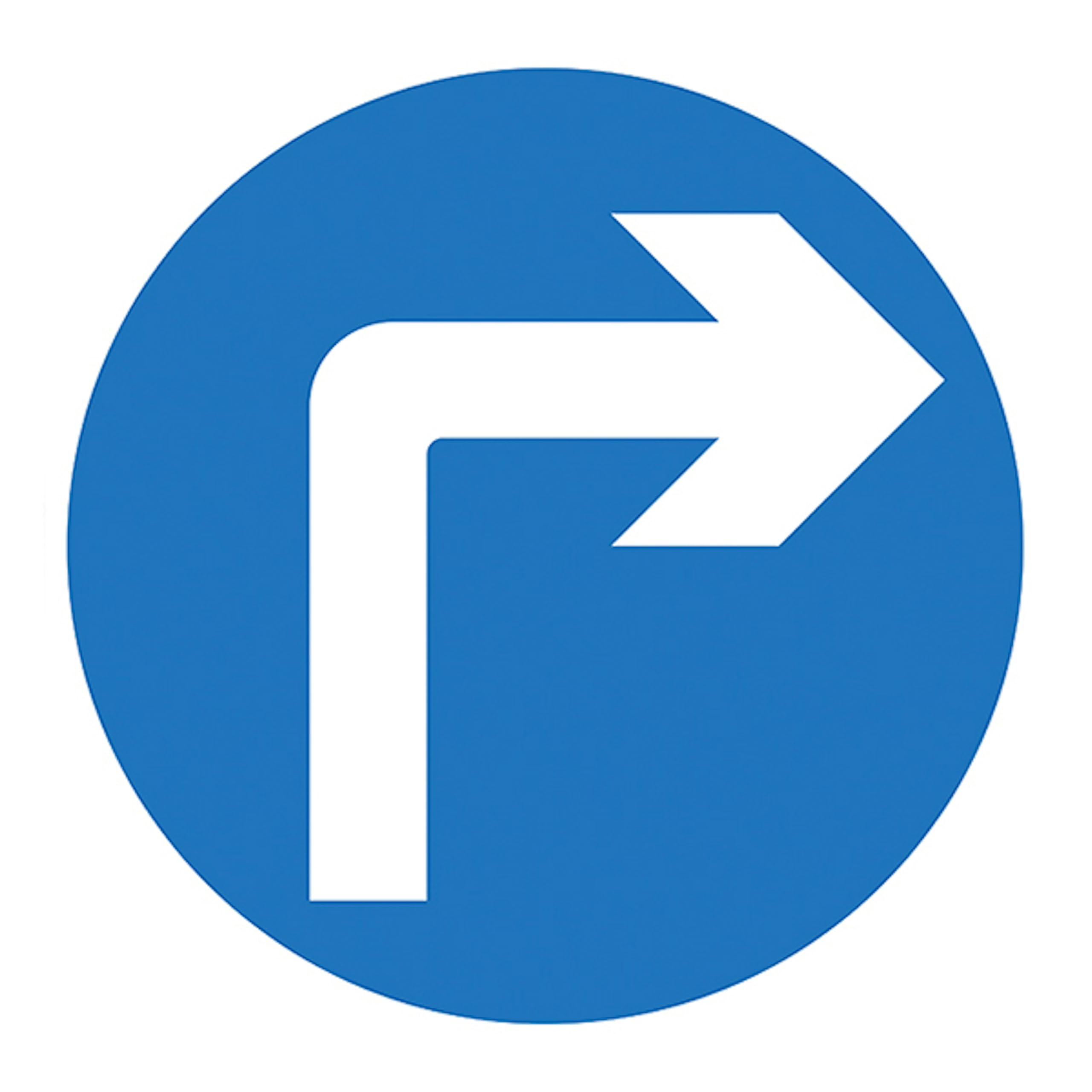 V Safety Right Turn Ahead 600 x 600 mm - 3mm Reflective Aluminium Composite Safety Sign, White