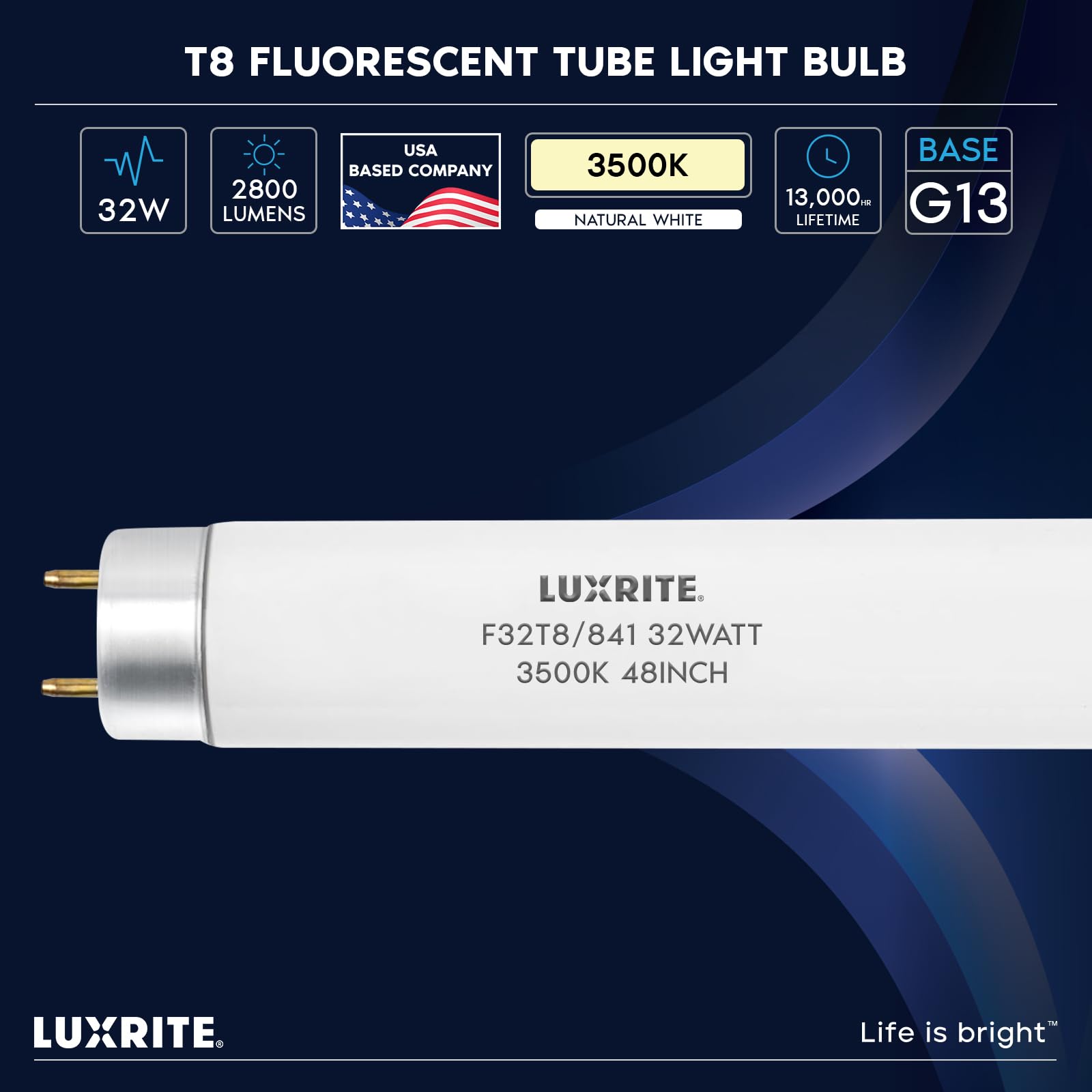 LUXRITE F32T8/835 32W 48 Inch T8 Fluorescent Tube Light Bulb