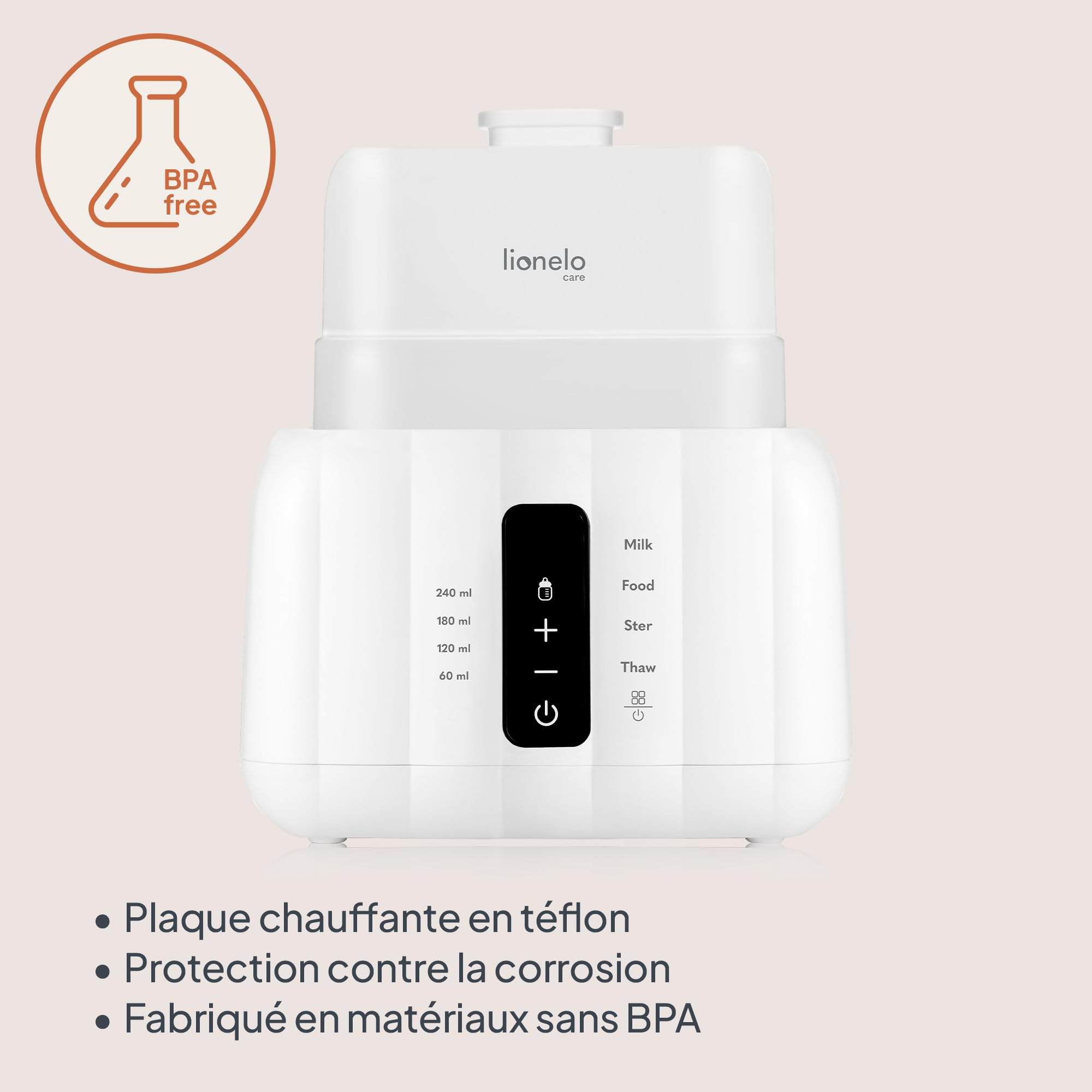 Lionelo Thermup Duo Chauffe-Biberon 6 en 1, 2 Biberons Simultanément | Stérilise, décongèle, chauffe lait et petits pots, écran tactile, capteur NTC, arrêt auto, anti-surchauffe, Blanc