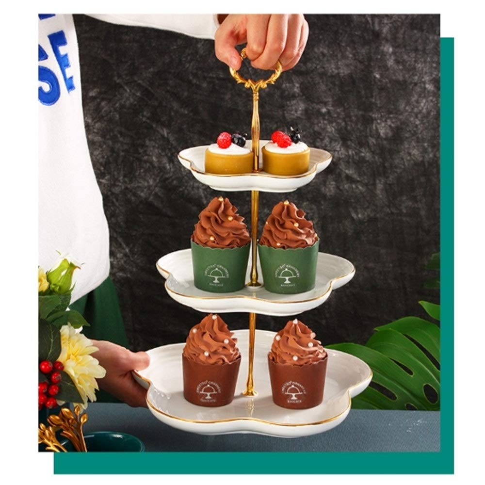 Soporte para Tartas, Ideal para cenas, cumpleaños, Bodas, Fiestas, con Tres Flores de cerámica, Ideal para Pasteles, Comida, Frutas y postres (Verde, Talla única).