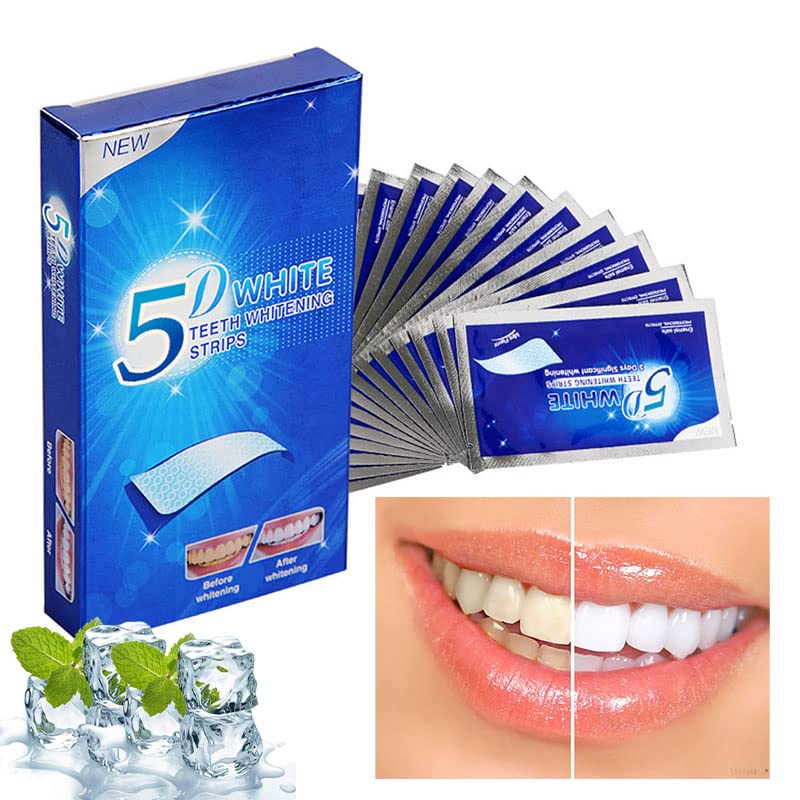 5D Teeth Whitening Strips Helps Remove Smoking Coffee Soda Wine Stain 28 White Strips Teeth Whitening Kit Mint