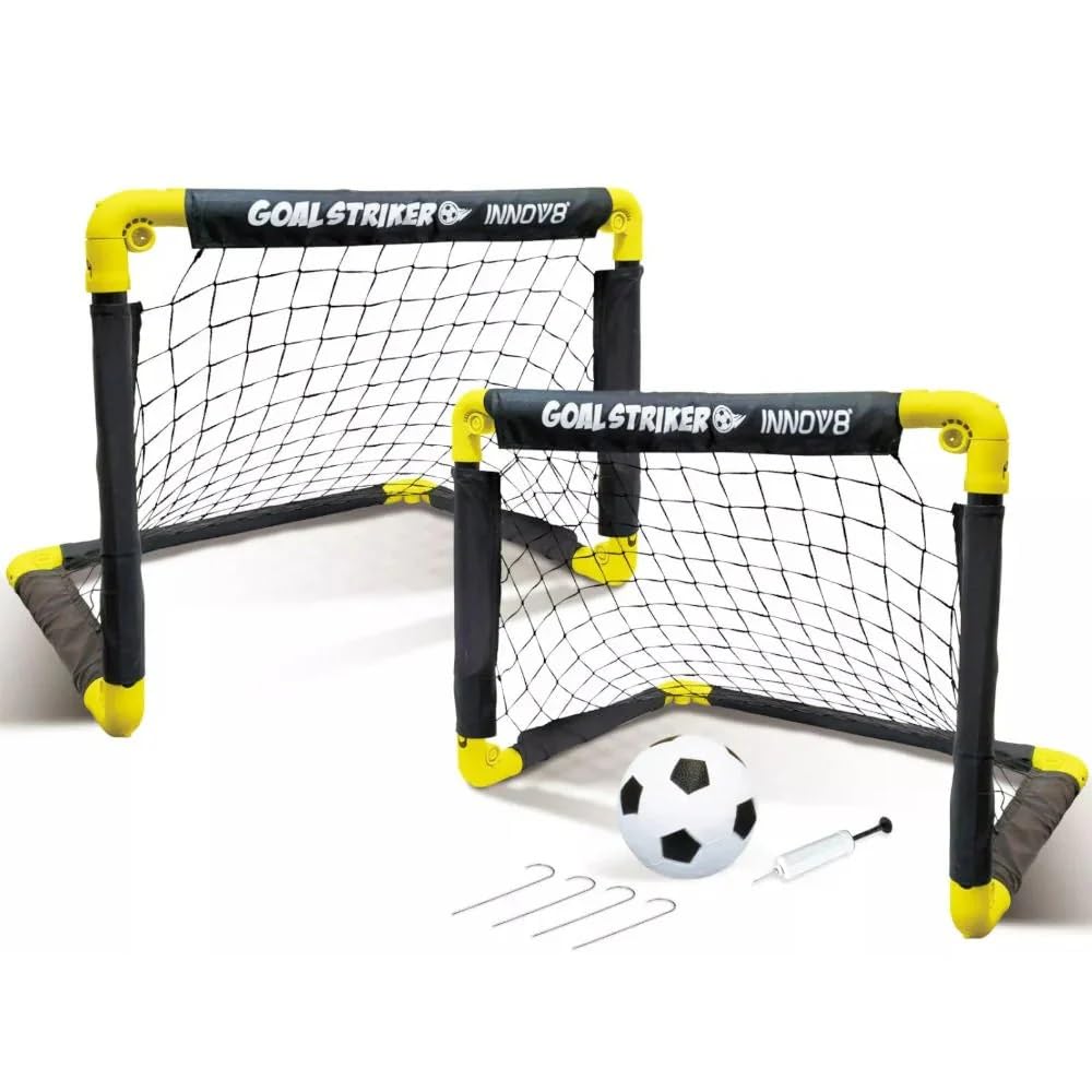 Playwell Innov8 Folding Double Mini Soccer Goalpost, Portable Training Net | Quick Setup | Durable