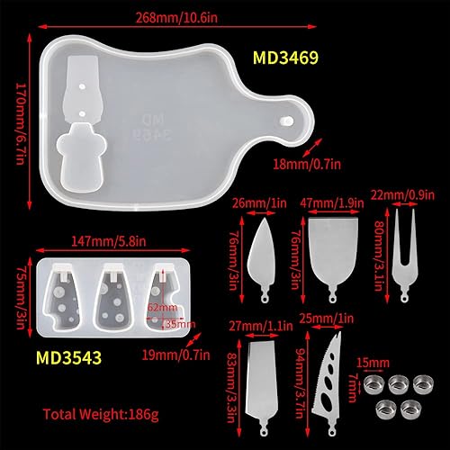 Miniatura 6 de Moldes de resina de vajilla, bandeja de mango cuadrado, molde de resina de silicona, forma de queso, cuchillo de empuñadura, tenedor, mango, moldes