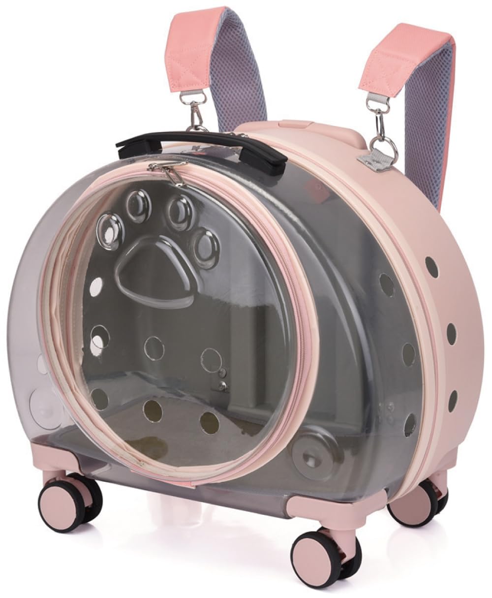 Amazon | ペットキャリー キャスター リュック 猫 小型犬 ピンク 透明