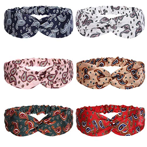 Folora 6pcs Multicolored Twisted Criss Cross Elastic Headbands Soft Silk Hair Bands for Women Girls