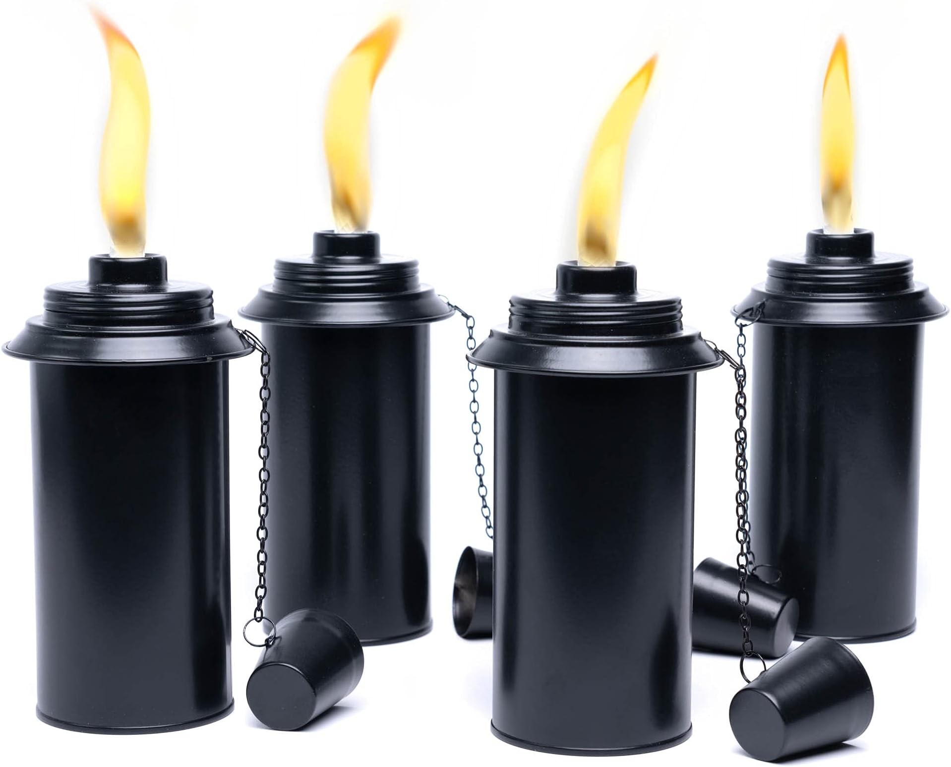 Torch Replacement Canisters (16 oz). Compatible with Tiki Torches. Easy Fill Opening. 4-Pack Standard Metal (with Caps)
