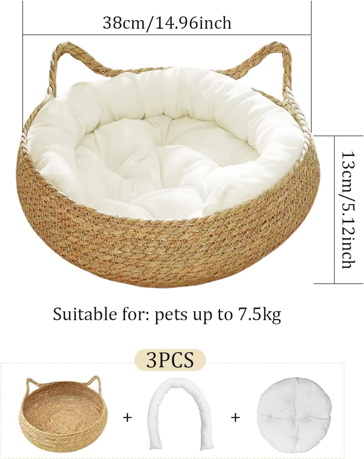 Renchey Geflochtener Katzenkorb Mit Kissen - Gemütliches Katzenbett Aus Baumwolle 35x35cm