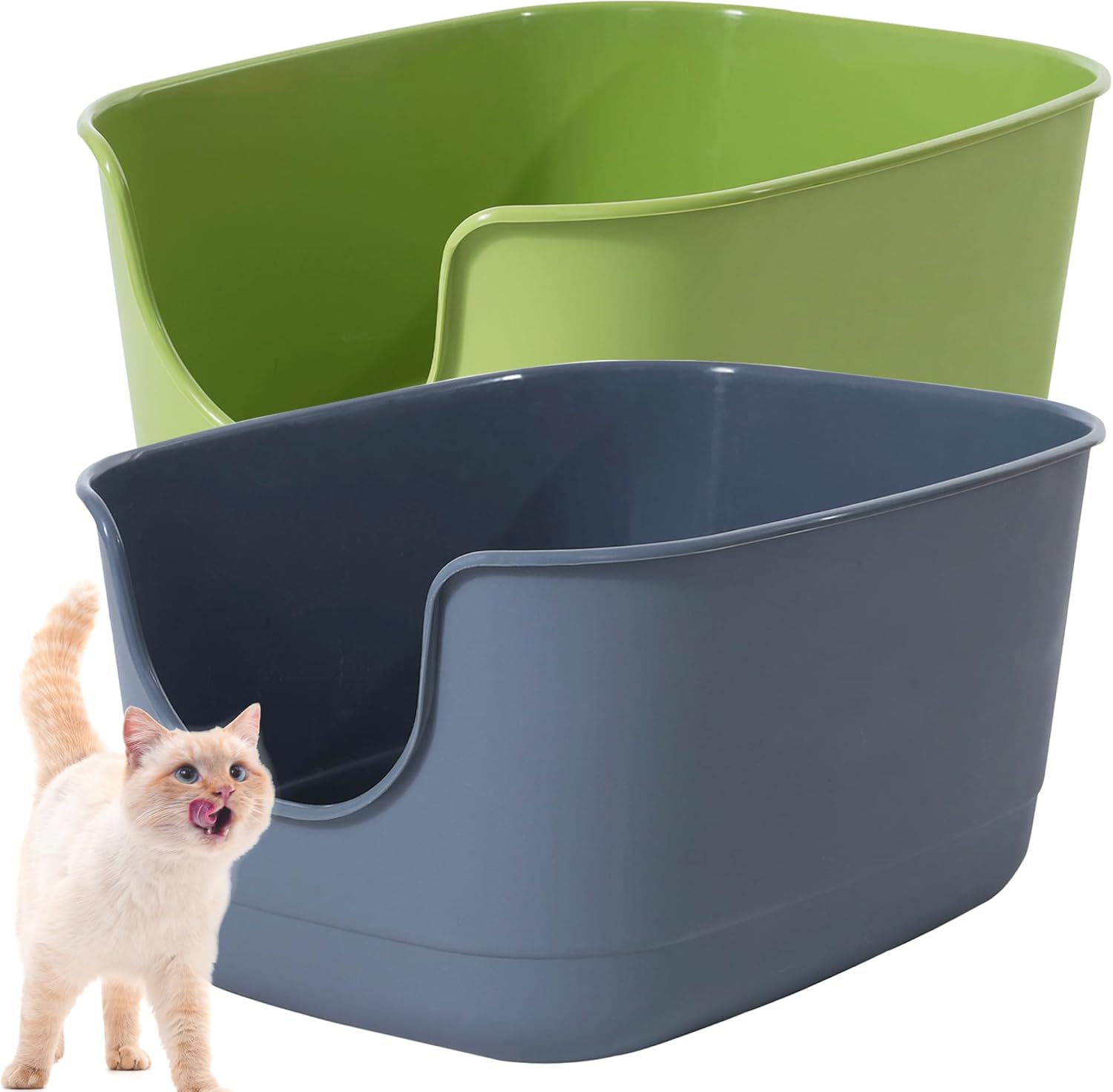 Gefryco Jumbo Cat Litter Box with High Sides, Extra Large Litter Box for Muti Cats, Open Big Cat Litter Box Anti-Splashing, High Wall Litter Tray for Indoor Medium and Large Cats(2Pack)