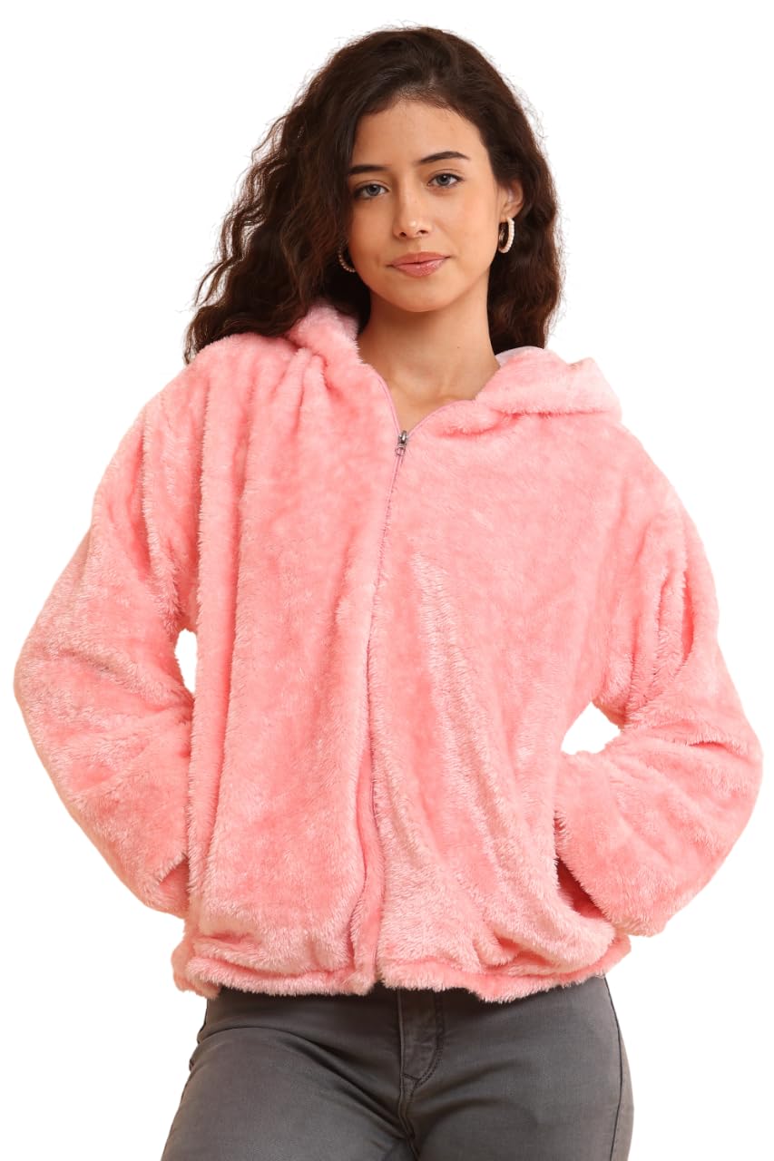 cliluxe Women’s Teddy Fleece Jacket | Black Faux Fur Zip-Up Hoodie with Bear Ears | Soft & Fluffy Winterwear for Girls | Cute and Cozy Cold-Weather Outerwear-picture-25