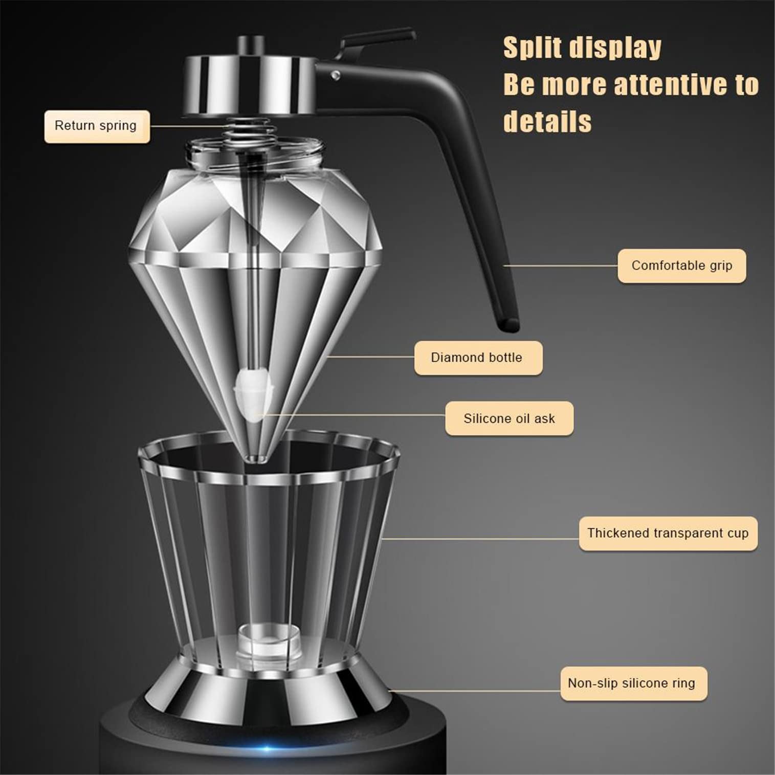 Honigspender, tropffreier Glas-Honigspender mit Ständer, Sirupspender, Gewürzglas für Küchenwerkzeug, Honigtopf mit Ständer, für Sirup, Zucker, Saucen, Glas, 200 ml, 9,5 x 15 cm