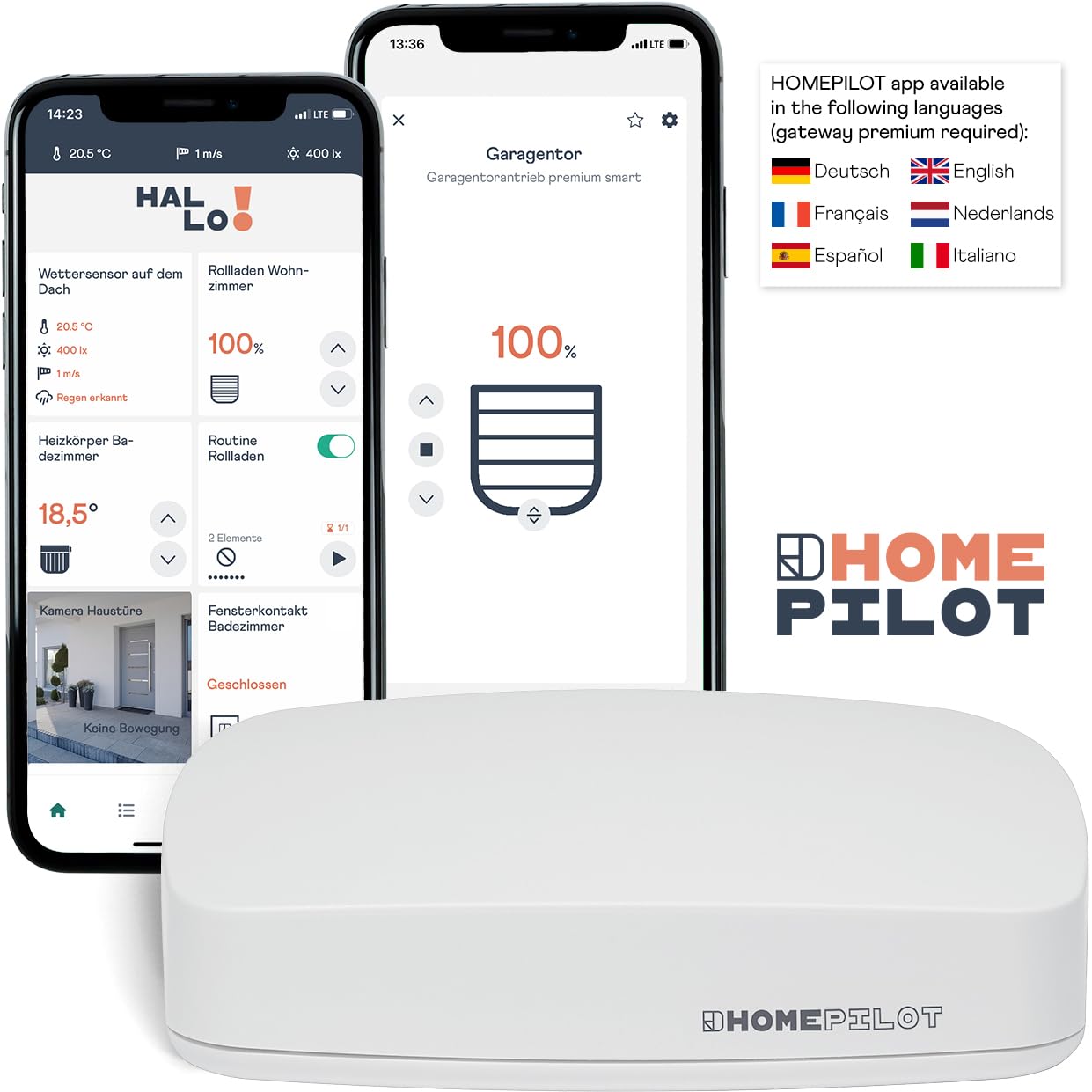 HOMEPILOT - Azionatore per garage Premium Smart | Controllo pratico della porta garage dall'app! Adatto per porte basculanti/sezionali fino a 12,5 m². (altezza max 2,4 m)