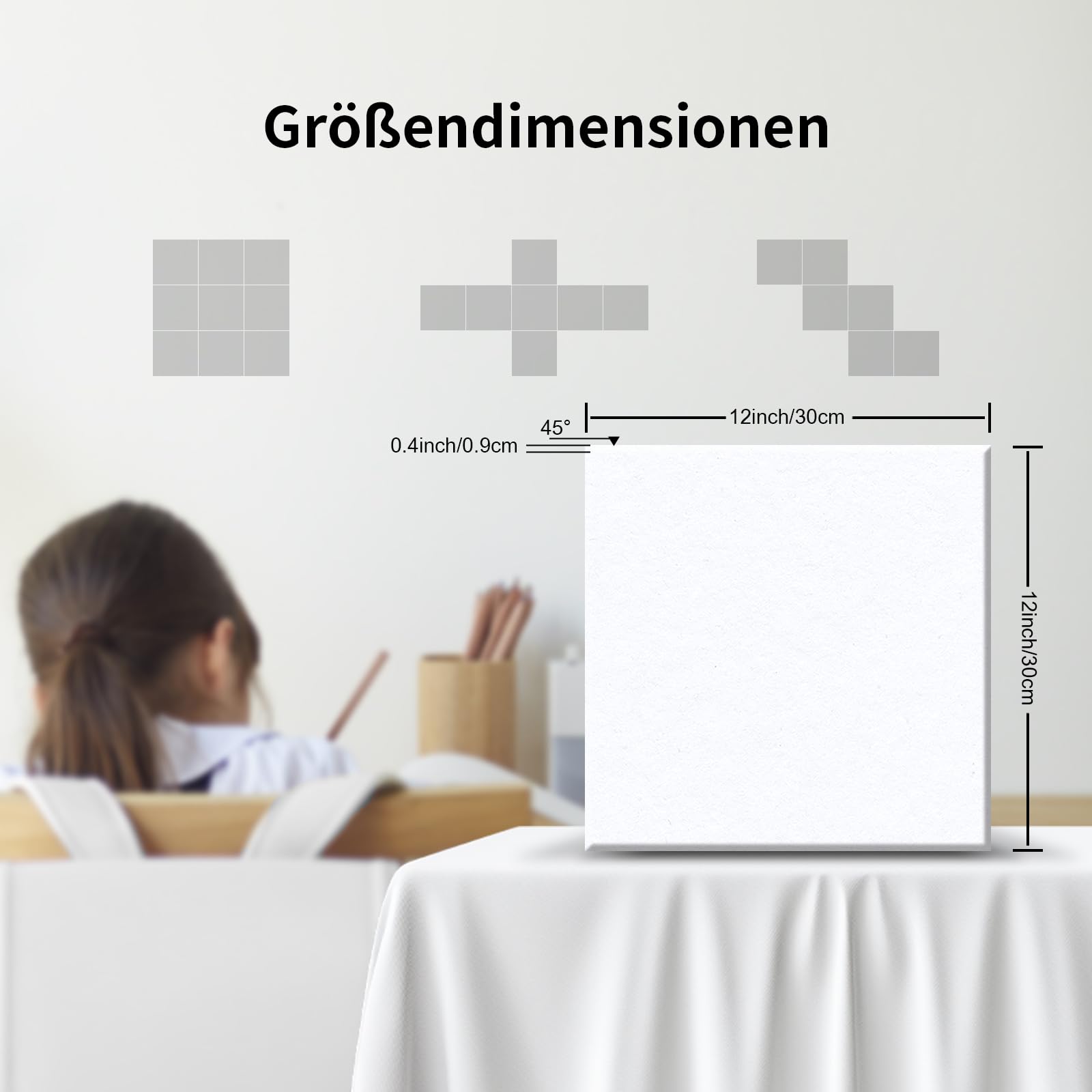 18 Stück Quadratische Akustikplatten selbstklebend,Abdeckung 1.62㎡,Schallschutz & Schalldämmung für Wände & Türen – 230kg/m³,NRC 0.95,100% Polyester,Ideal für Schallschutz Wand,Porzellan weiß