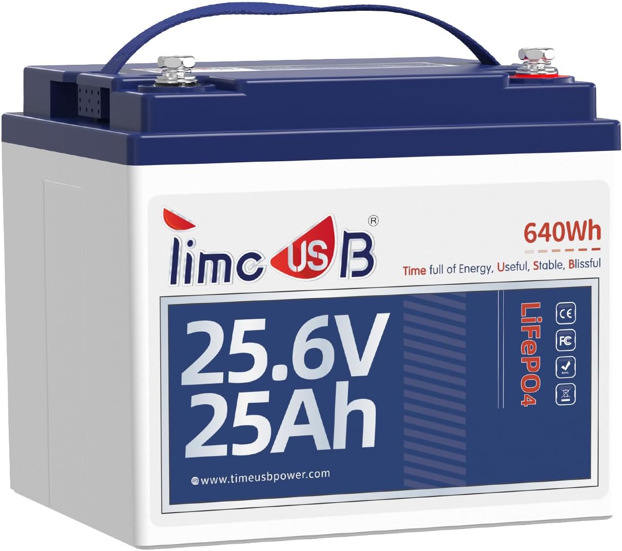 Timeusb 24V 25Ah Max LiFePO4 Battery, 2C High Discharge Rate, 50A BMS 640Wh Lithium Battery, 1280W Continuous Load Power for for RV, Boat, Fishing Finder