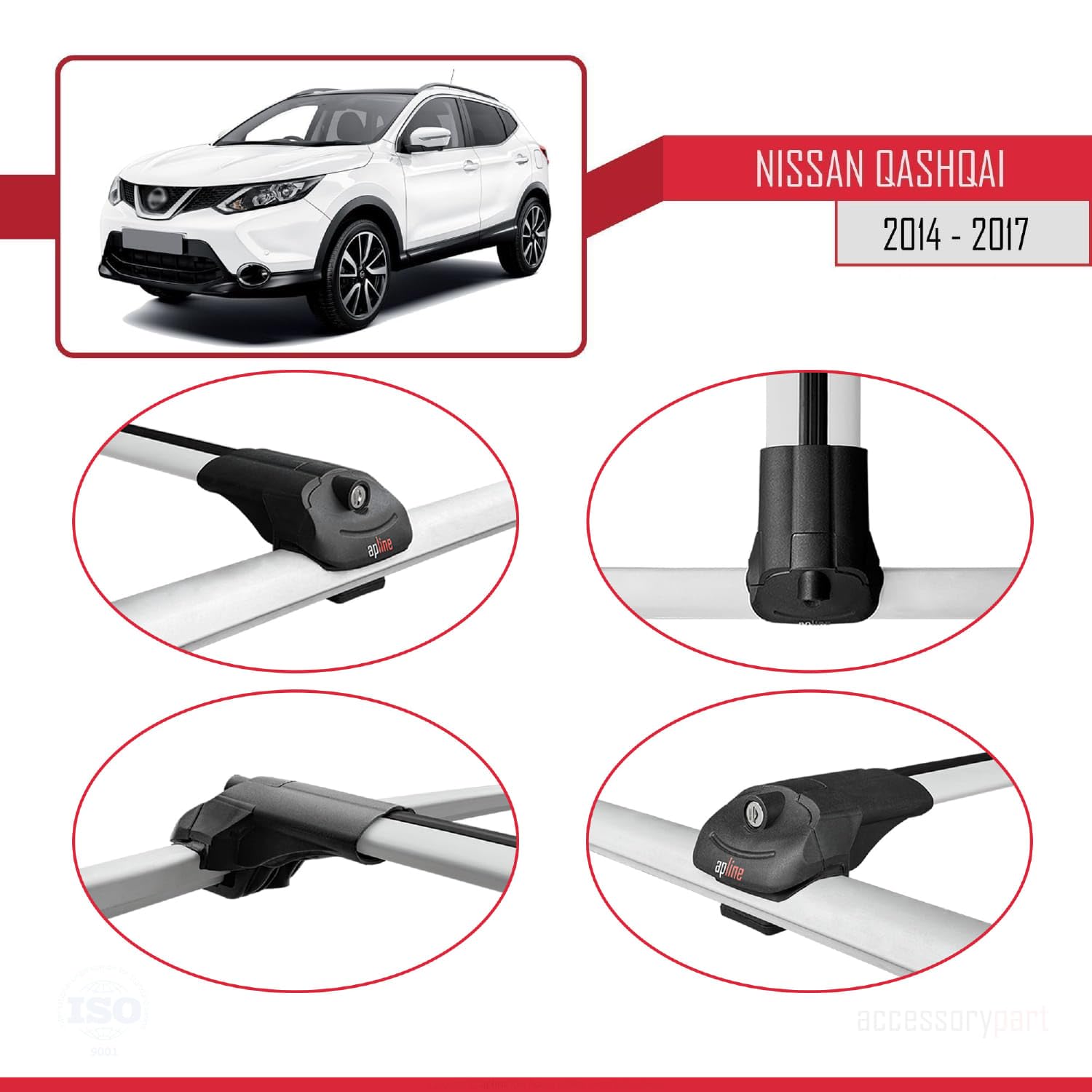 Compatible con Nissan Qashqai 2 (J11) Pre-Facelift 2014-2017 Modelo Ace-1 Barra de Techo Auto Portaequipajes Barras Transversales Gris Aluminio 2 Barras