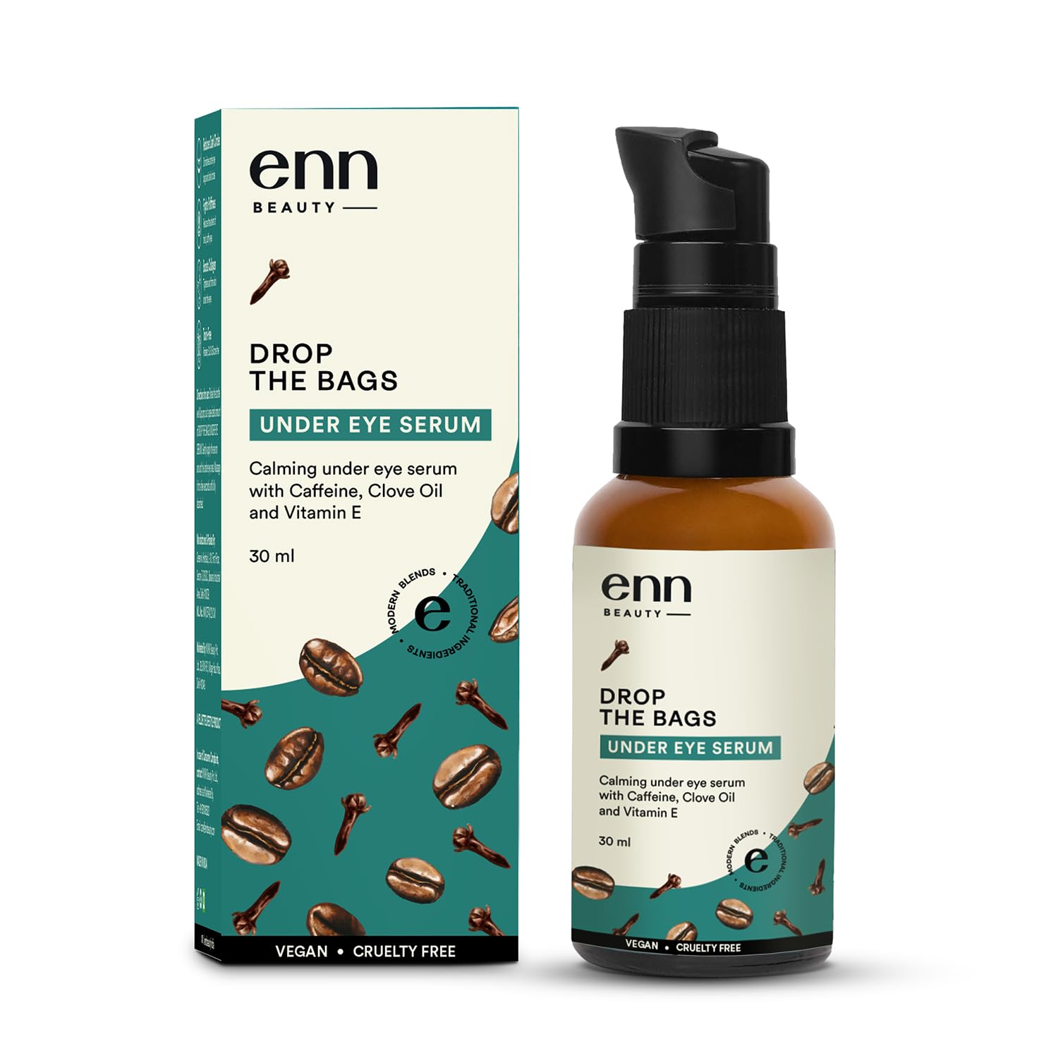 ENN Drop the Bags Under Eye Serum for Dark Circles for Women & Men with Caffeine, Clove Oil & Vitamin E helps Reduce Dark Circle, Puffiness, Finelines, 30ml