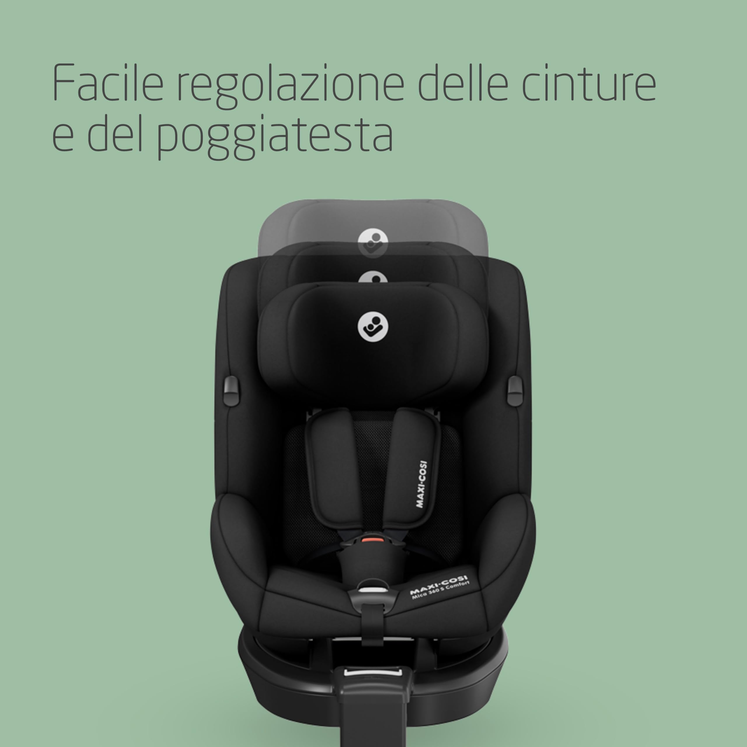 Maxi-Cosi Mica 360 S Comfort, Tessuti Traspiranti, Seggiolino Auto Girevole 360, 0-4 Anni (40-105 cm), Rotazione FlexiSpin, 5 Posizioni Reclinate, Protezione G-CELL, Ganci per Cinture, Authentic Black