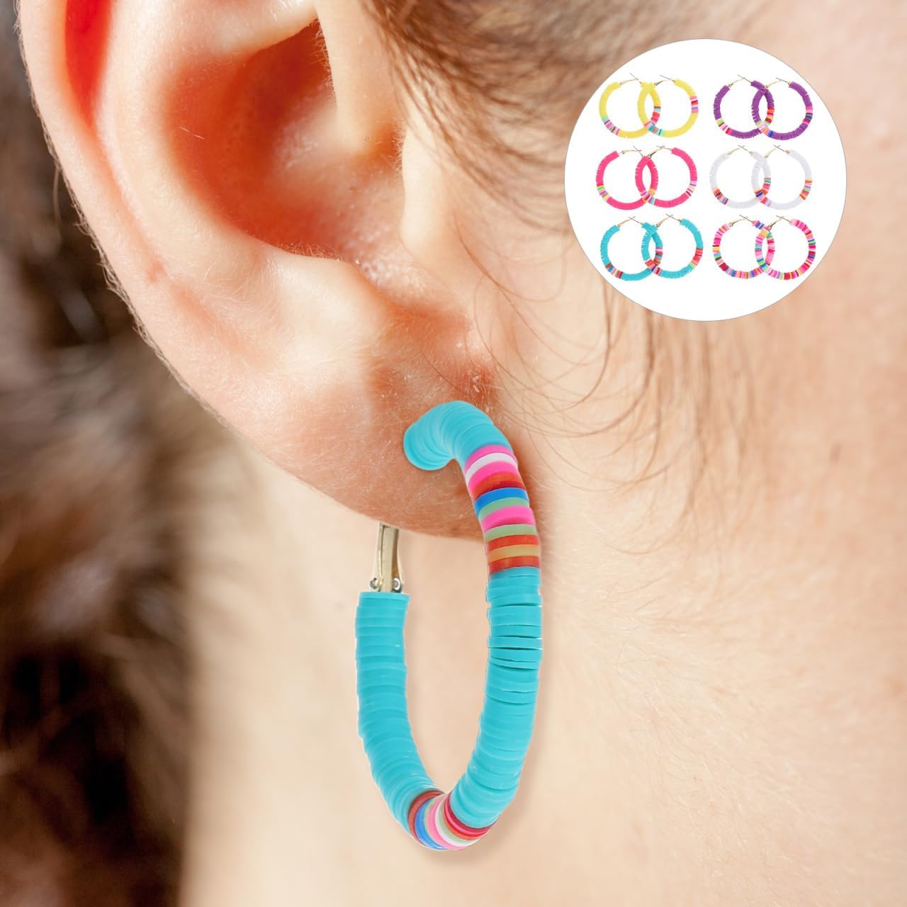 LIFKOME 6 Pairs Bohemian Colorful Soft Polymer Clay Hoop Earrings Lightweight Open Circle Jewelry for Women - Image 4