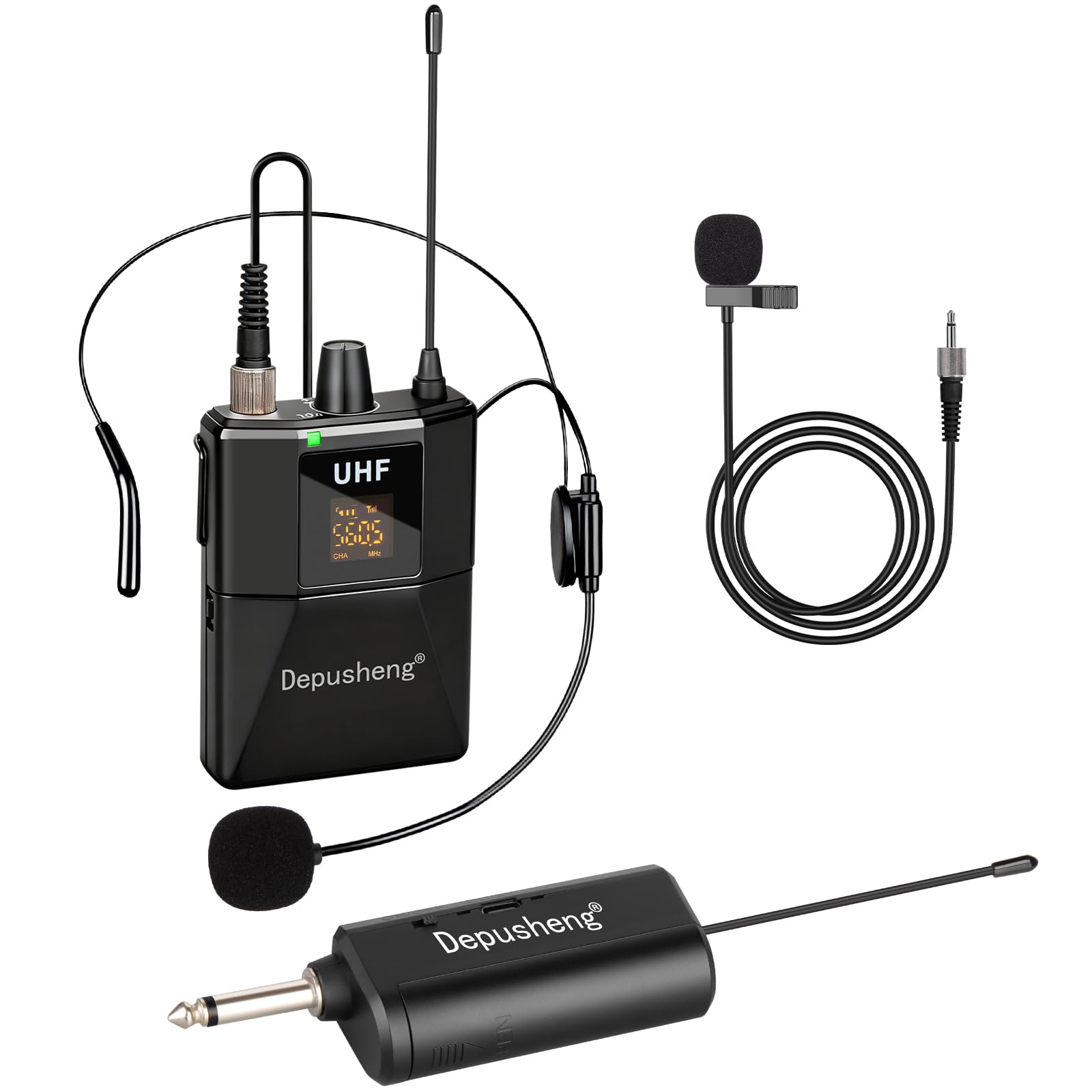 Depusheng UHF ワイヤレスマイクシステム 2本組 Amazon.com: Depusheng UHF Wireless Microphone Headset System