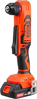 VEVOR Right Angle Drill, 3/8 Inch Chuck, 90 Degree Cordless Right Angle Drill with Brushless Motor, Battery, Charger, and Belt Clip, Adjustable Speed, for Fastening and Loosening in Tight Spaces