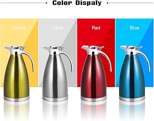 Miniatura 6 de Jarra térmica de café de acero inoxidable con tapavacío de doble pared  12 horas de retención de calor 1.5-2 litros (2L-plateado)