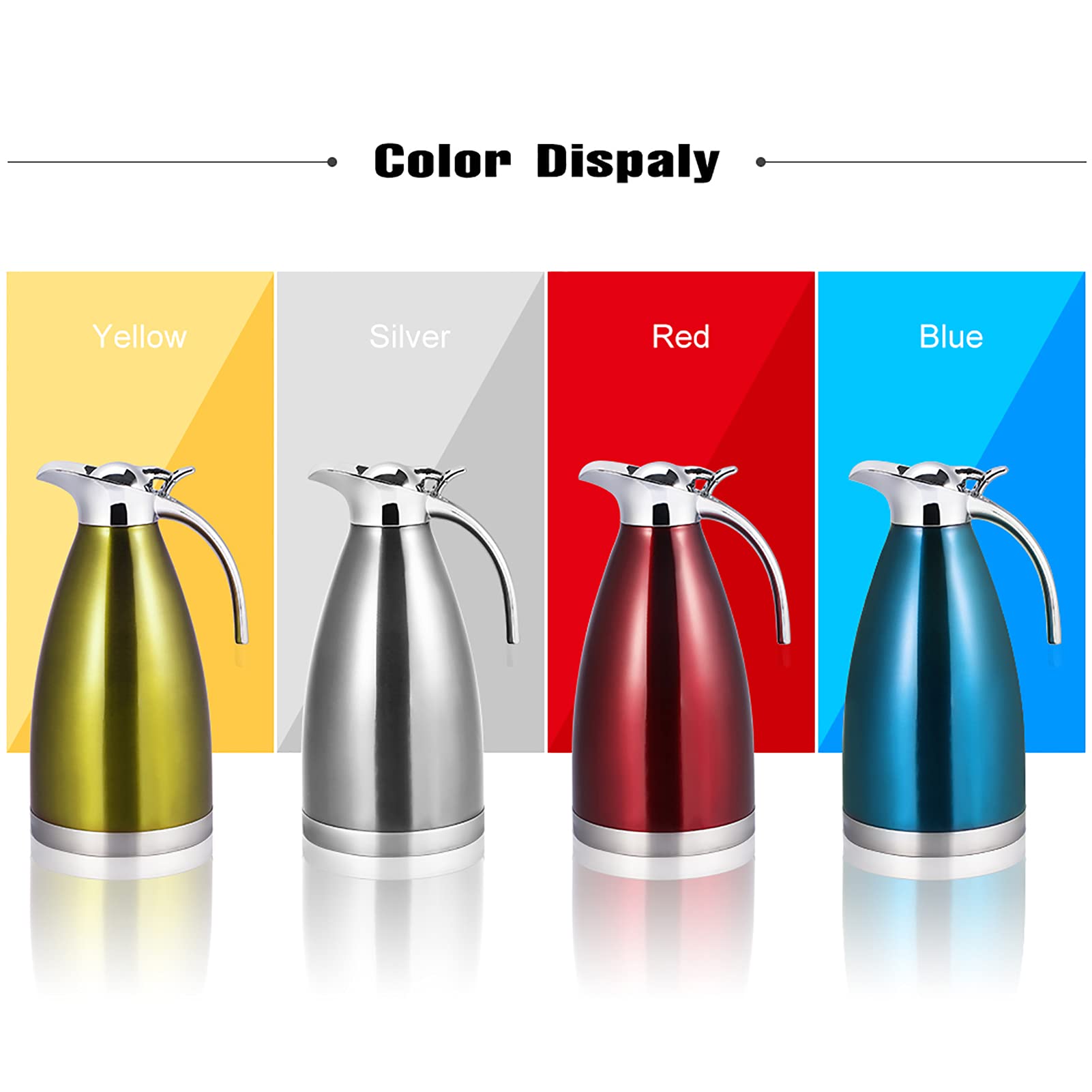 lyrlody Caraffa Termica per caffè in Acciaio Inossidabile con Coperchio/Termo Sottovuoto a Doppia Parete/ritenzione del Calore per 12 Ore 1,5-2 Litri(2L-d'Argento)