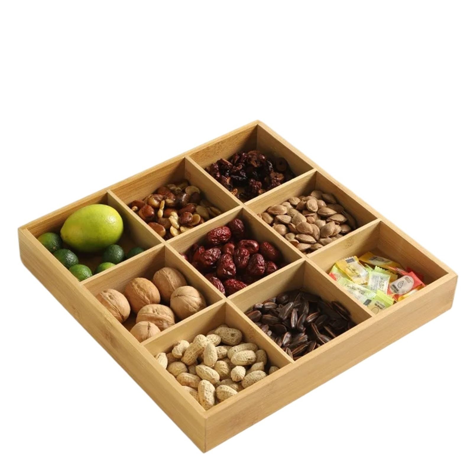 Plato llano de nueve compartimentos para Almacenar Nueces | Plato for aperitivos, plato lateral, compartimento for pan, plato, escurridor(Size2)