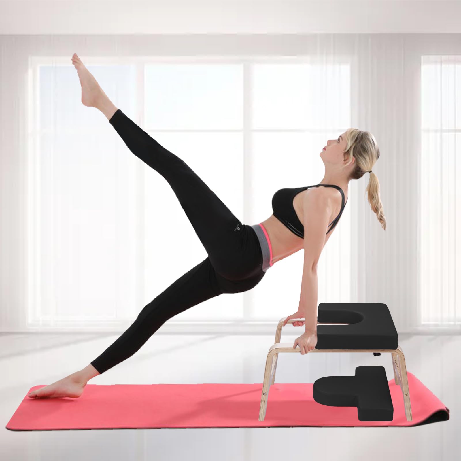 Sgabello per Headstand Yoga e Panca per Inversioni/Robusta e Sicure In Legno (Nero)