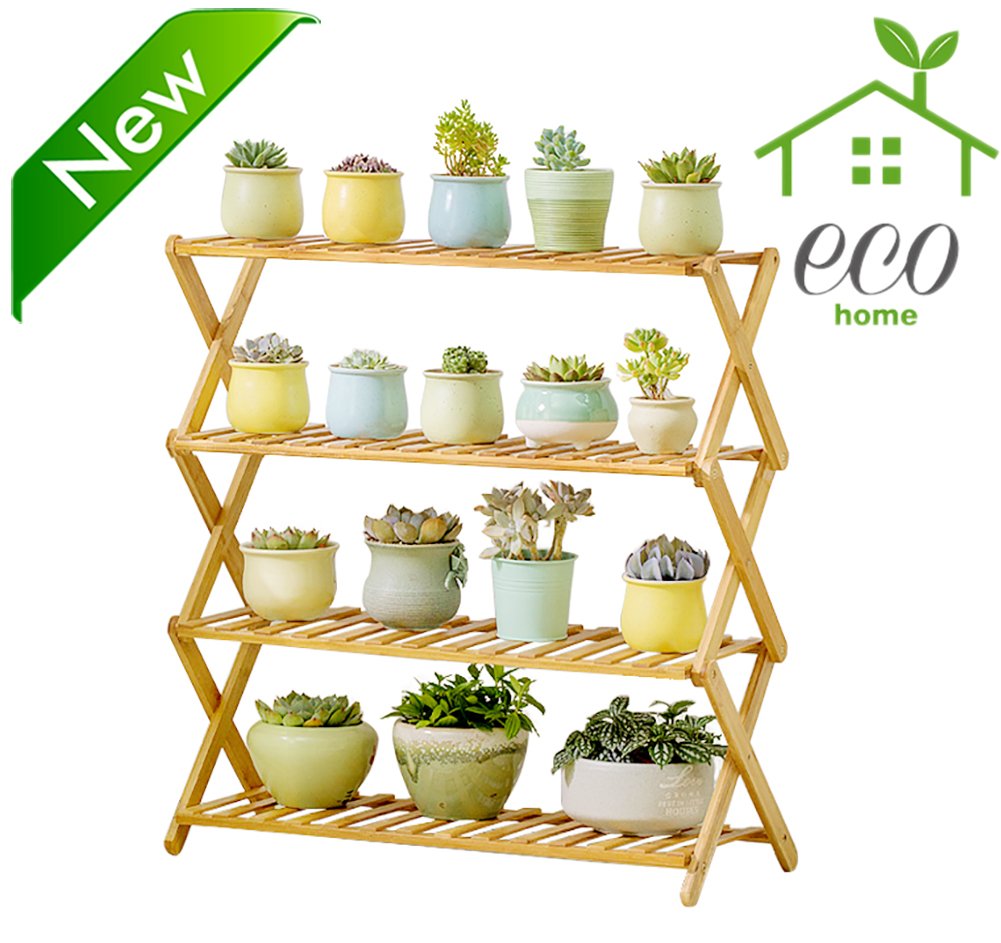 Bamboo 4-tier Plant Stand Shoe Rack Shelves Flower Pot Organizer Storage Rack Utility folding Display Shelving Shelf Unit Holder,No Assembly Required