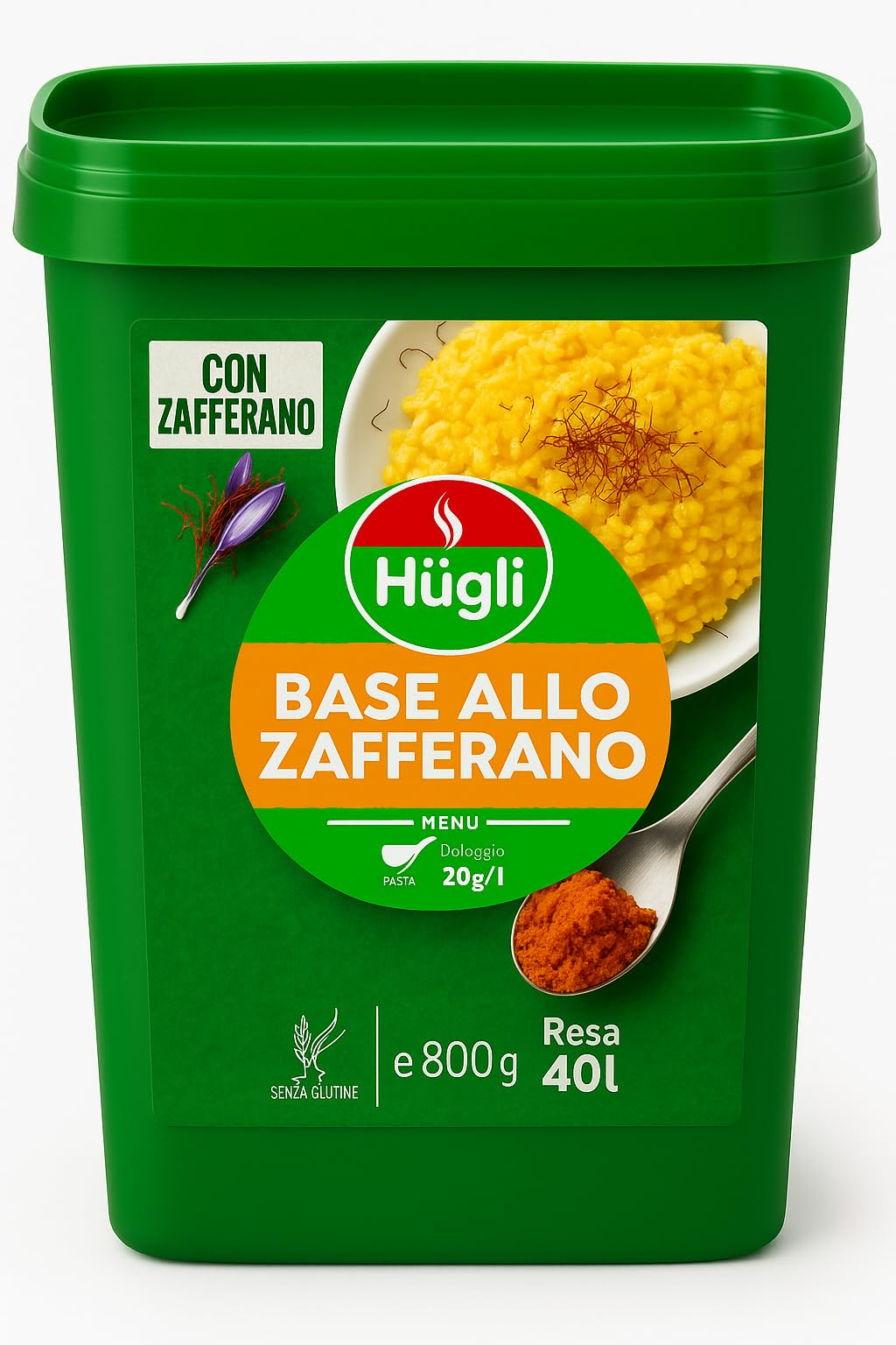 Base allo Zafferano 800g – Preparato Professionale Senza Glutine per Risotti, Paste e Piatti Gourmet – Alta Resa fino a 40 Litri, Facile Dosaggio e Gusto Intenso