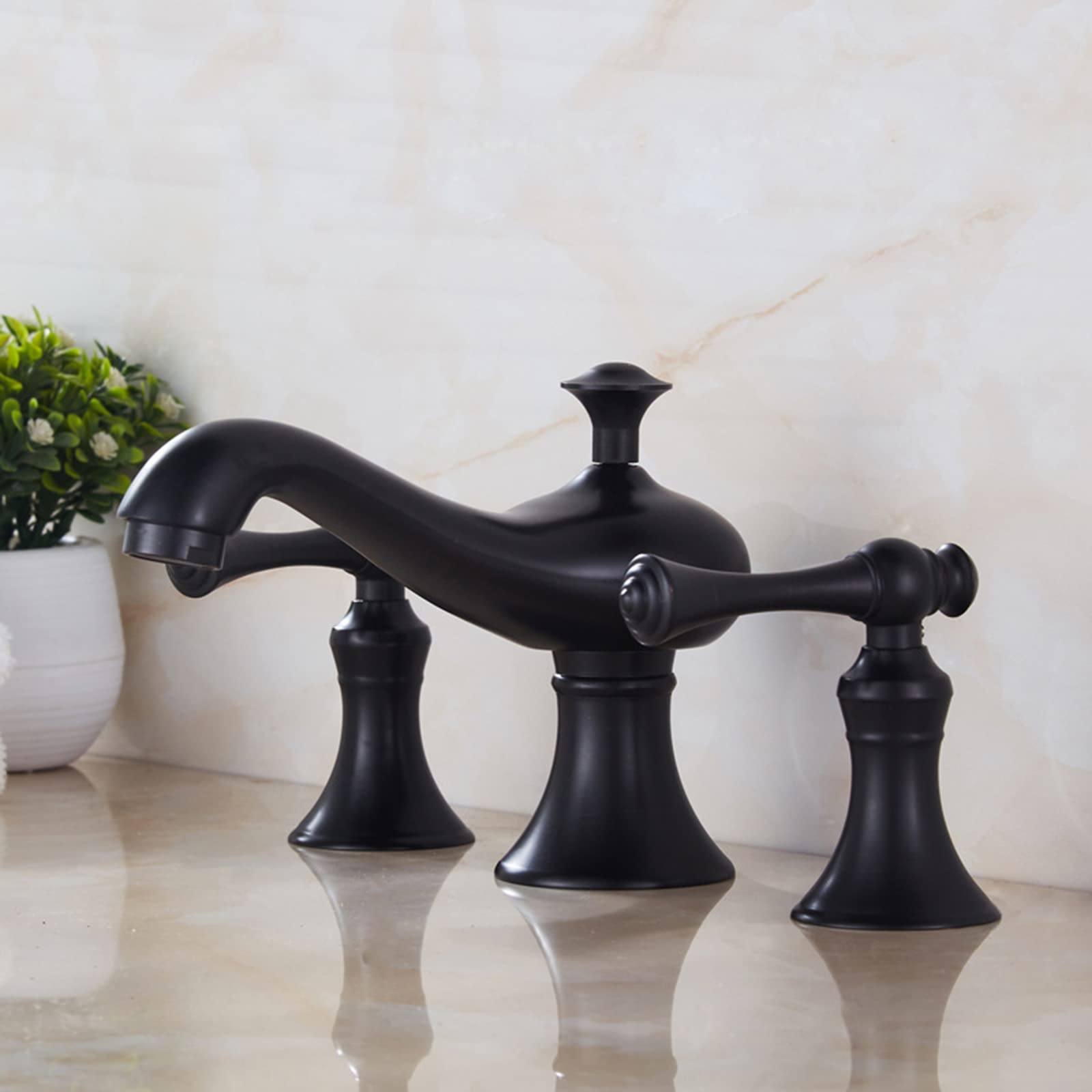 Mitigeur de lavabo à double levier contre les éclaboussures avec robinet noir 3 trous