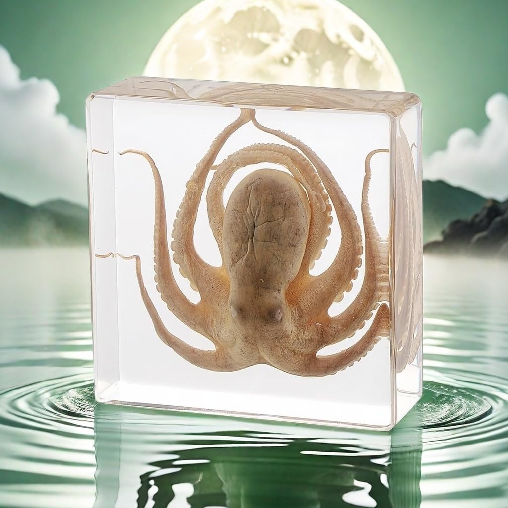 Taxidermy Octopus Specimen in Resin, Real Octopus for Science Education, Biology Classrooms, Unique Display for Oddities Enthusiasts, Great Gift for Collectors and Fans of Taxidermy (Octopu)