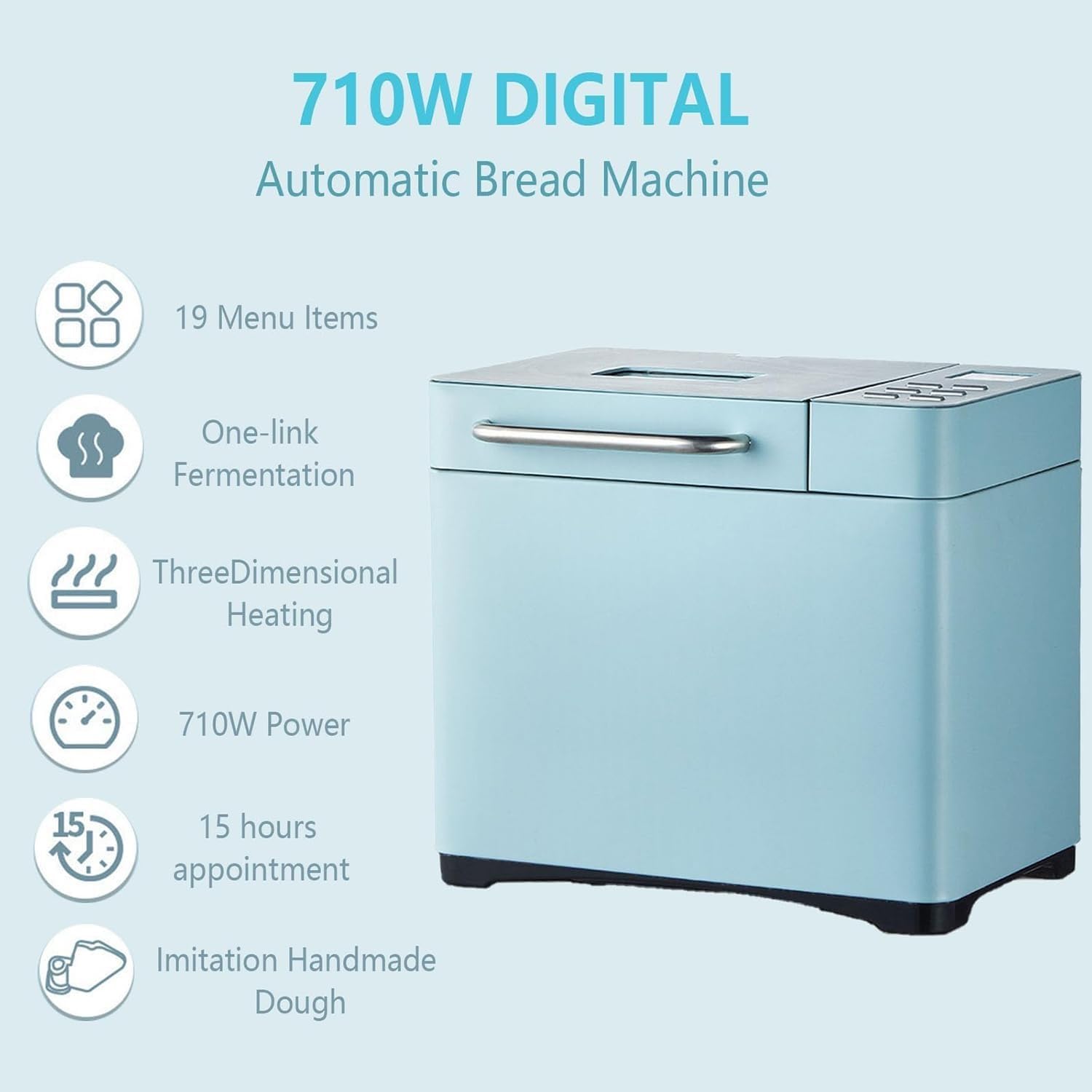 Machine à pain électrique, machine à pain multifonctionnelle avec distributeur de noix, machine à pain automatique avec 19 réglages de programme et minuterie de 15 heures, machine à pain à 3 tons