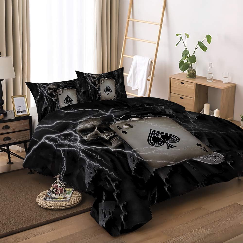 Exсluѕіvе Dіѕсоunt 60% Prісе Poker Quilt Cover Queen Size Bedding Set 3d Skull Printed Comforter Cover Adult Teens Boys Women Bedspread Cover Soft Lightweight Sugar Poker Cards Decor Bedding Set Spades Pattern Comforter Cover