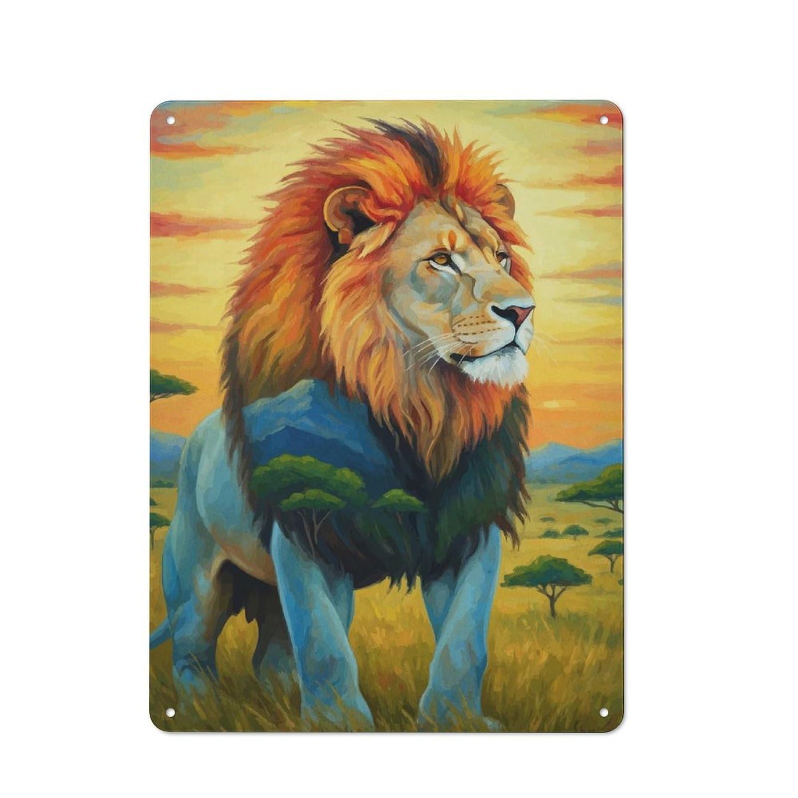 Junmoney Majestic Lion African Landscape 40X30cm Rustic Metal Sign With For Guest Room Or Hallway, For Vintage Wall Decor Fans, For Metal Sign Collectors