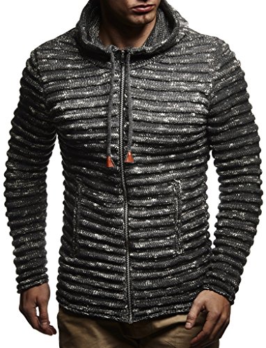 Leif Nelson LN20724 Men's Knit Jacket with Hood Knitt Zip Up Cardigan Hoodie2