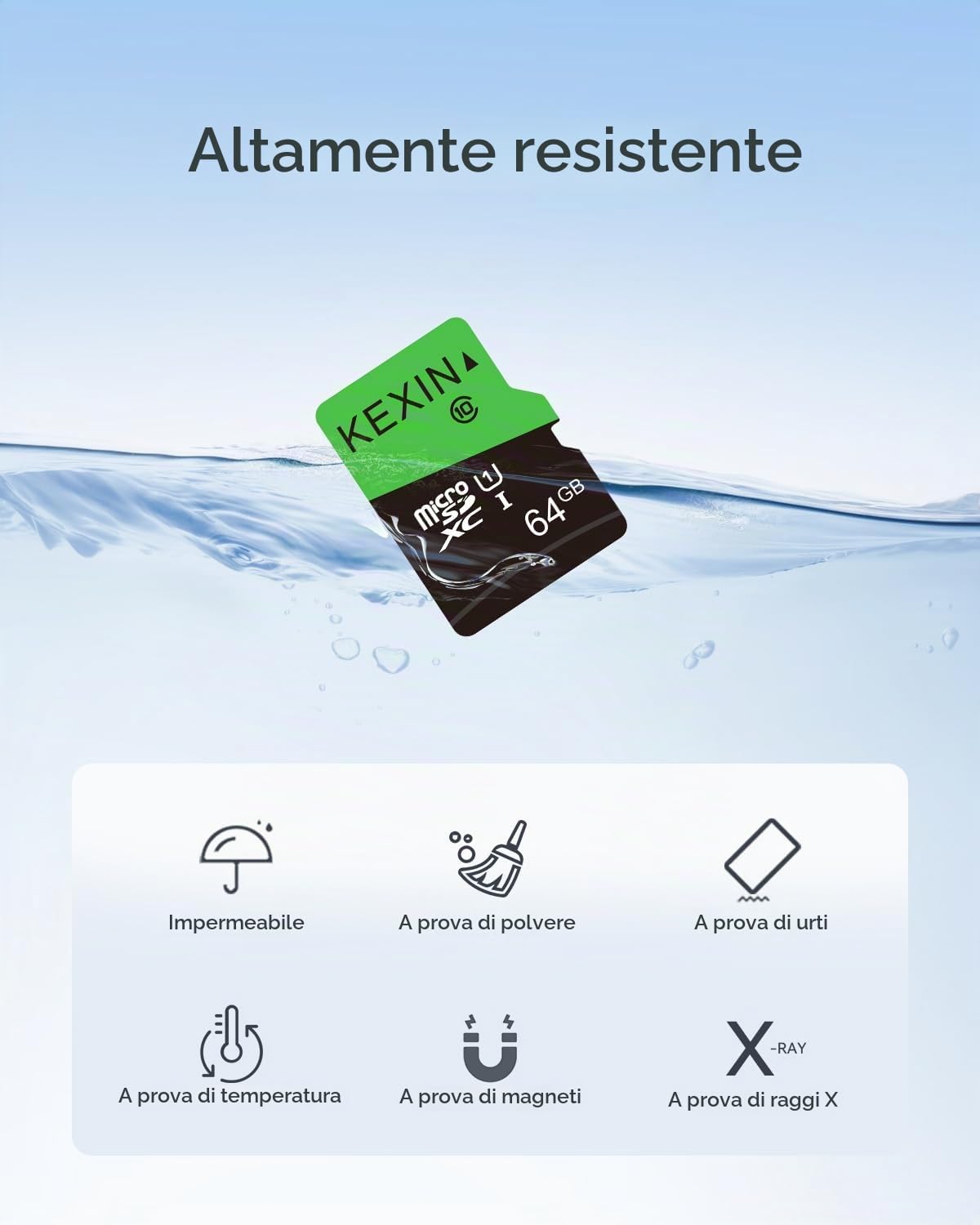 KEXIN Micro SD 64 GB, Scheda Micro SD 64GB Scheda di Memoria microSDXC con Adattatore, U1, C10 Microsd Card Confezione da 10 per Telefono, Videocamera, Switch, Tablet