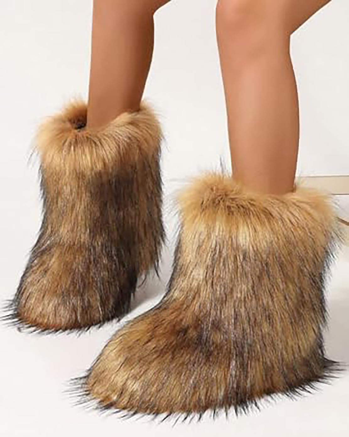Ulalaza Bottes pour femmes bottes de neige moelleuses bottes de neige mi - mollet hiver bottes de neige en daim chaud fourrure doublée bottes de poche Casual Fashion