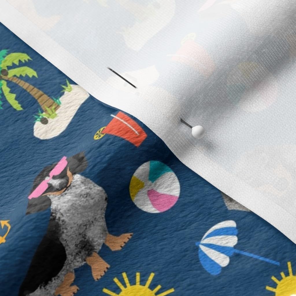 Spoonflower Fabric - Dachshund Summer Beach Day Navy Dog Dogs Printed on Minky Fabric by The Yard - Sewing Baby Blankets Quilt Backing Plush