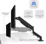 Gas Spring Monitor Arm 32 Inch,Adjustable Single Monitor Desk Mount with Swivel/Tilt/Rotation,Computer Monitors Stand Holder with Clamp/Grommet Mounting Base, VESA Mount Bracket
