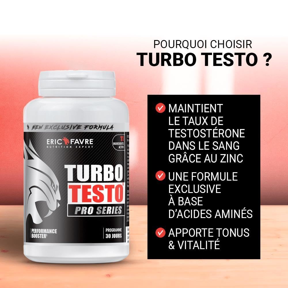 BOOSTER MUSCULATION Turbo Testo Pro Series - Puissance Maximale - Booste les Performances - Puissance, Endurance, Entretien Musculaire, Prise de Masse - Programme 30J - 120 Comprimés - Eric Favre